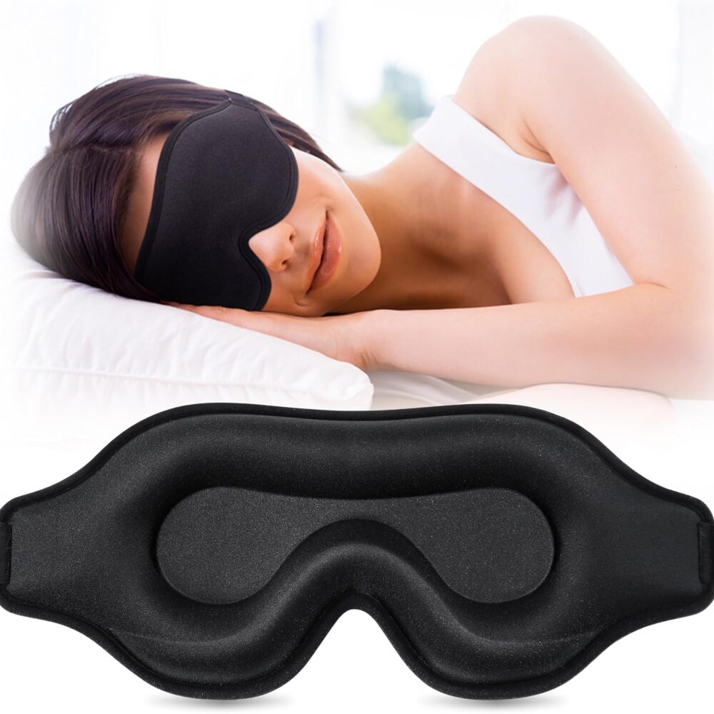 Sleep Mask for Men and Women, 3D Blackout Eye Mask for Side Sleepers, Black | Blindfold Eye Cover with Adjustable Strap, Breathable, Zero Pressure, Lash Extensions, Travel Essentials, Naps